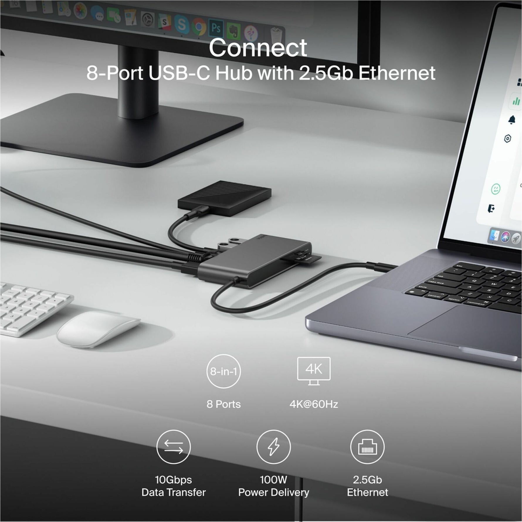 Belkin Connect USB Type C Docking Station for Workstation - Charging Capability - Memory Card Reader - microSD, SD - Space Gray - Portable