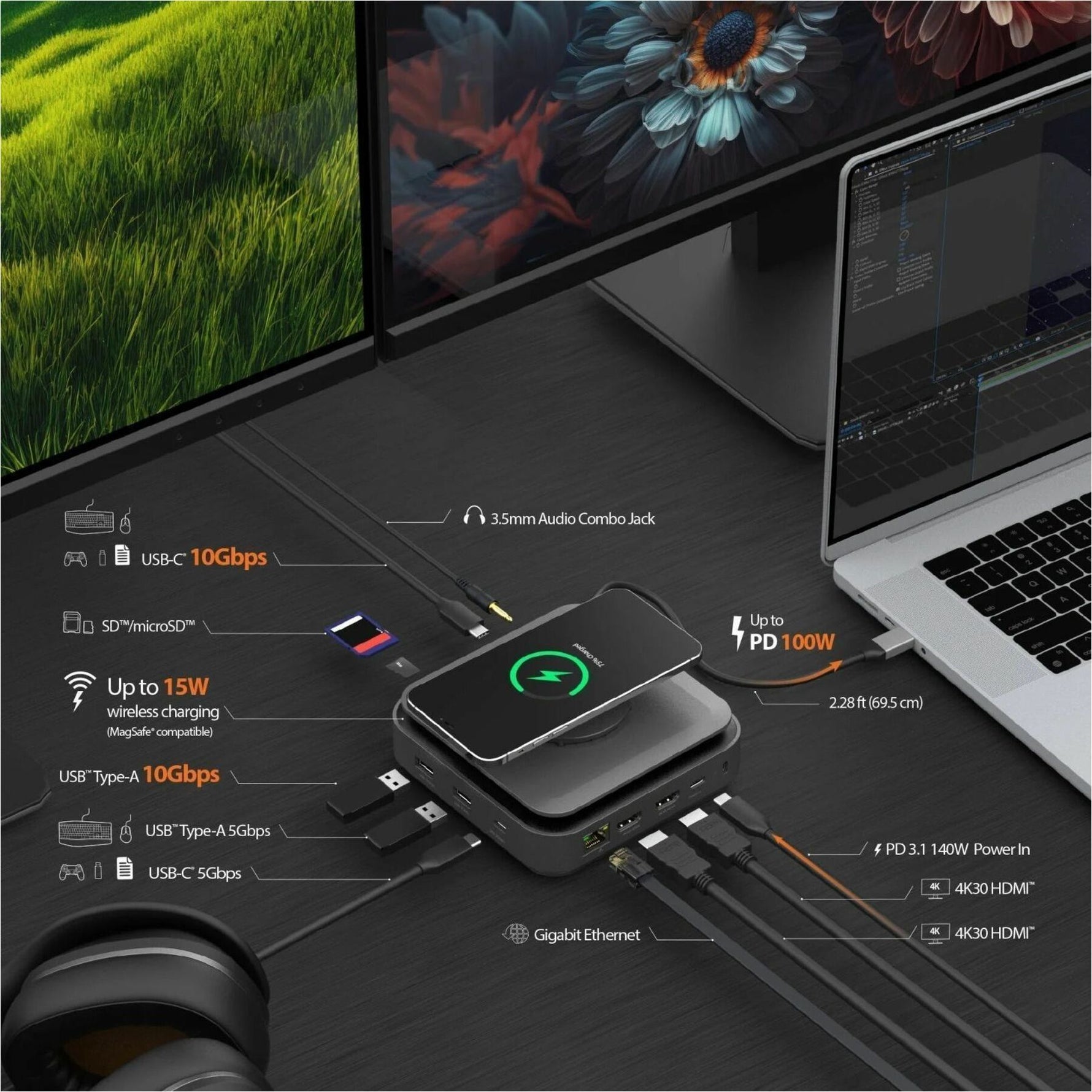 j5create JCD3199P USB Type C Docking Station for iPhone, MacBook, TV - Charging Capability - Memory Card Reader - SD - Space Gray - Desktop - Alternate view 6