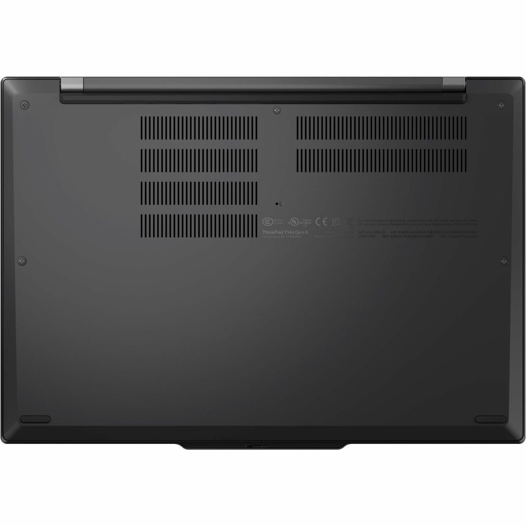 Lenovo ThinkPad T14s Gen 6 21QX00LPAU 14' Touchscreen Copilot+ PC Notebook - WUXGA - 60 Hz - Intel Core Ultra 5 238V - 32 GB - 512 GB SSD - English Keyboard - Black - Bottom view