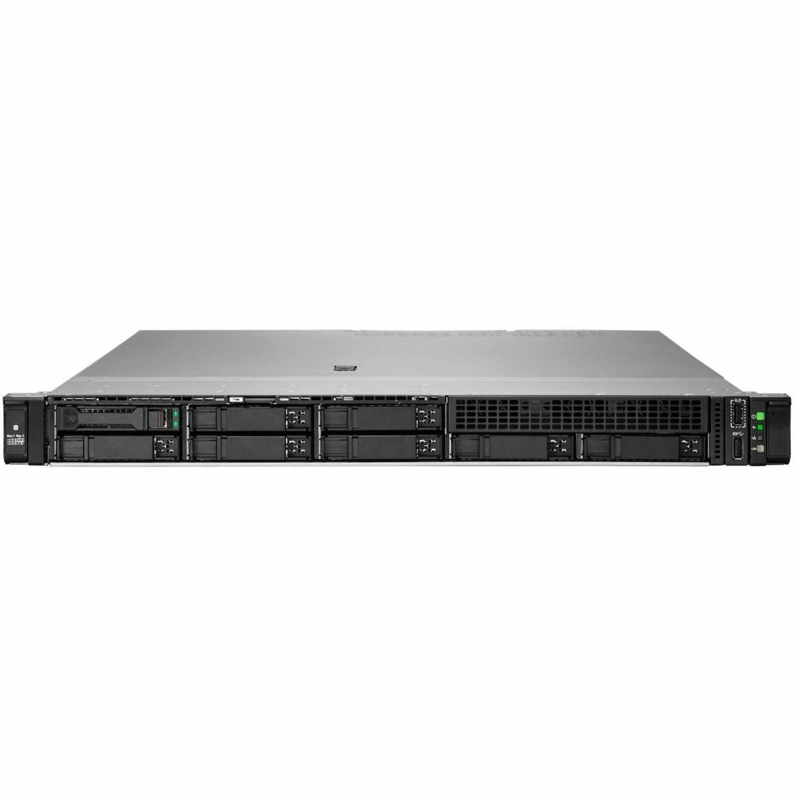 HPE ProLiant Compute DL320 Gen12 1U Rack Server - 1 x Intel Xeon 6 6505P 2.20 GHz - 32 GB RAM - 1.88 TB SSD - (2 x 960GB) SSD Configuration - Serial ATA/600, 12Gb/s SAS, NVMe Controller - Left view