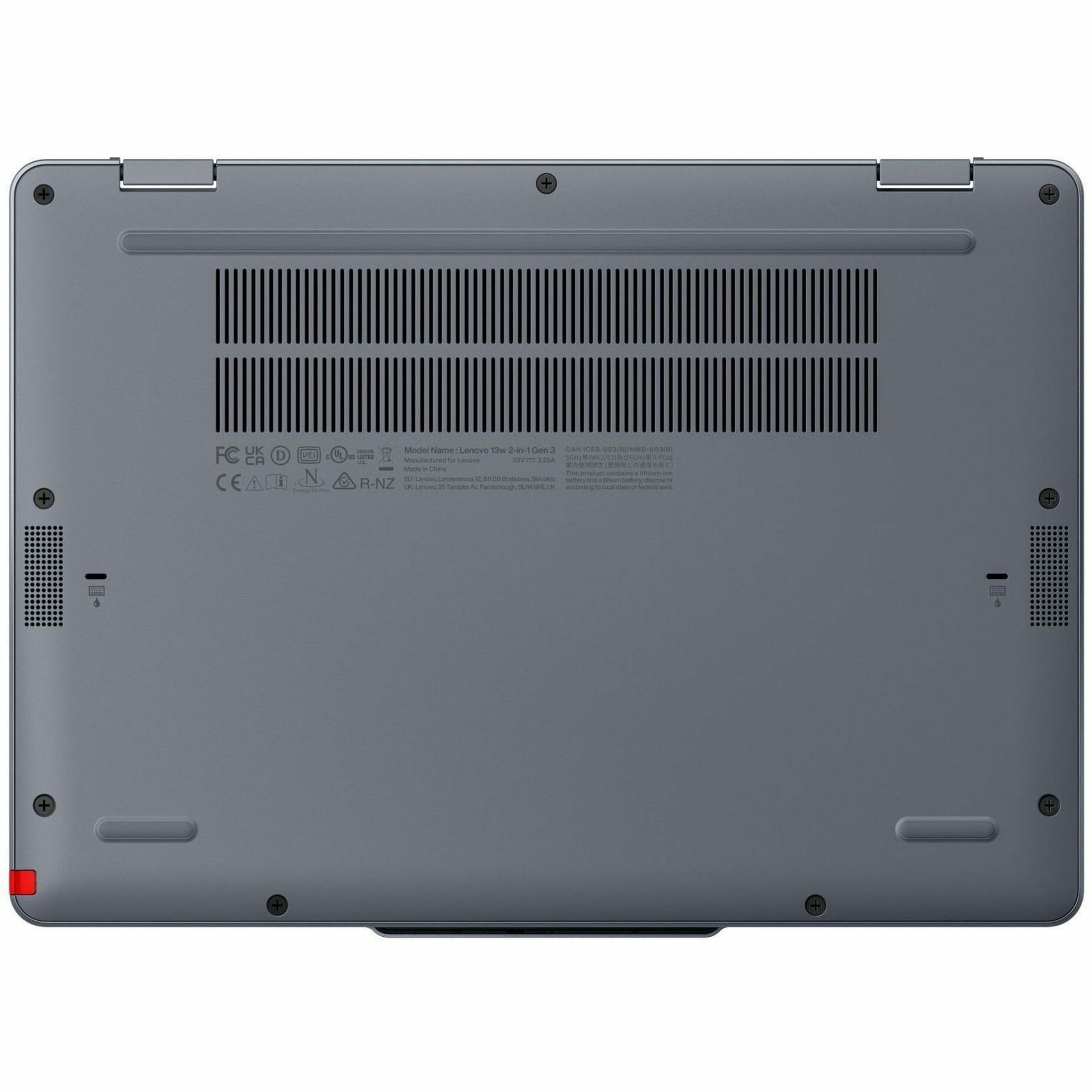 Lenovo 13w Gen 3 83MAS0F800 13.3' Touchscreen Convertible 2 in 1 Notebook - WUXGA - Intel Core 5 1st Gen 120U - 16 GB - 512 GB PCI Express 4.0 SSD - English (US) Keyboard - Grey - Bottom view