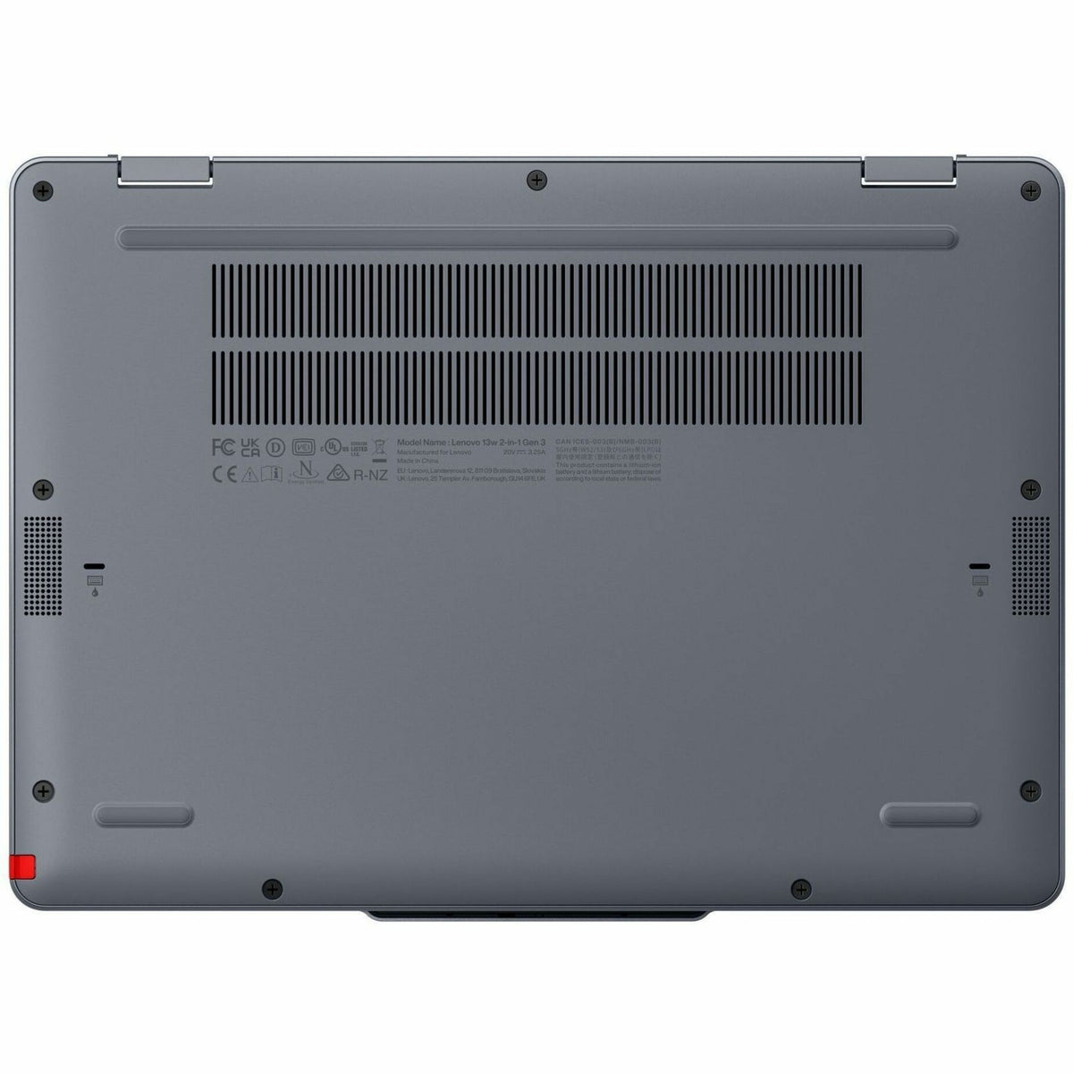 Lenovo 13w Gen 3 83MAS0FA00 13.3' Touchscreen Convertible 2 in 1 Notebook - WUXGA - Intel Core 5 1st Gen 120U - 16 GB - 256 GB PCI Express 4.0 SSD - English (US) Keyboard - Grey - Bottom view