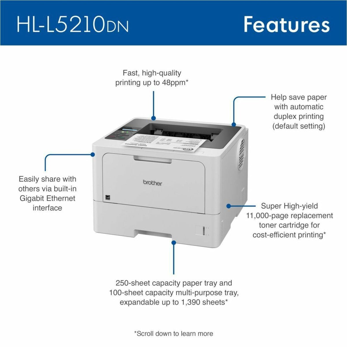 Brother HLL5210DN Desktop Wired Laser Printer - Monochrome