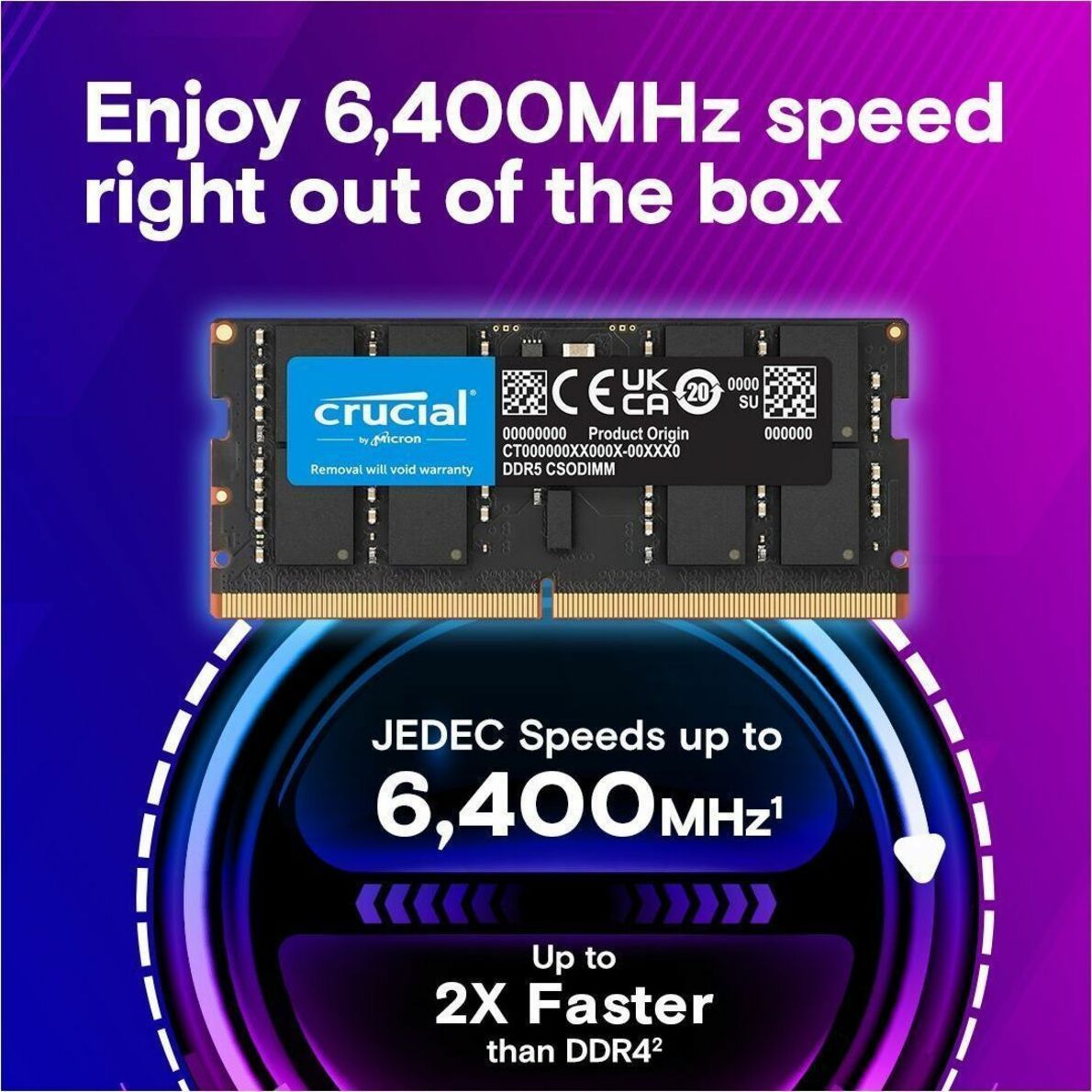 Crucial RAM Module for Desktop PC, Notebook - 32 GB - DDR5-6400/PC5-51200 DDR5 SDRAM - 6400 MHz - CL52 - 1.10 V