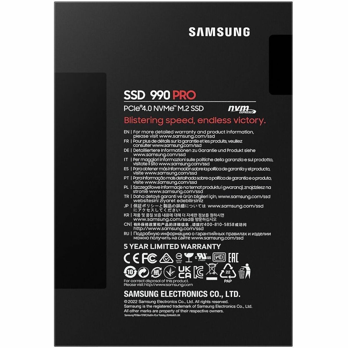 Samsung 990 PRO 4 TB Solid State Drive - M.2 2280 Internal - PCI Express NVMe (PCI Express NVMe 4.0 x4) - Black
