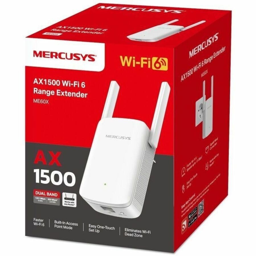 Mercusys ME60X Dual Band Wi-Fi 6 IEEE 802.11 a/b/g/n/ac/ax 1.46 Gbit/s Wireless Range Extender