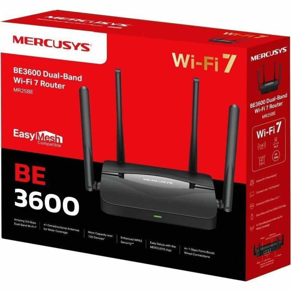 Mercusys MR25BE Wi-Fi 7 IEEE 802.11 a/b/g/n/ac/ax/be Ethernet Wireless Router