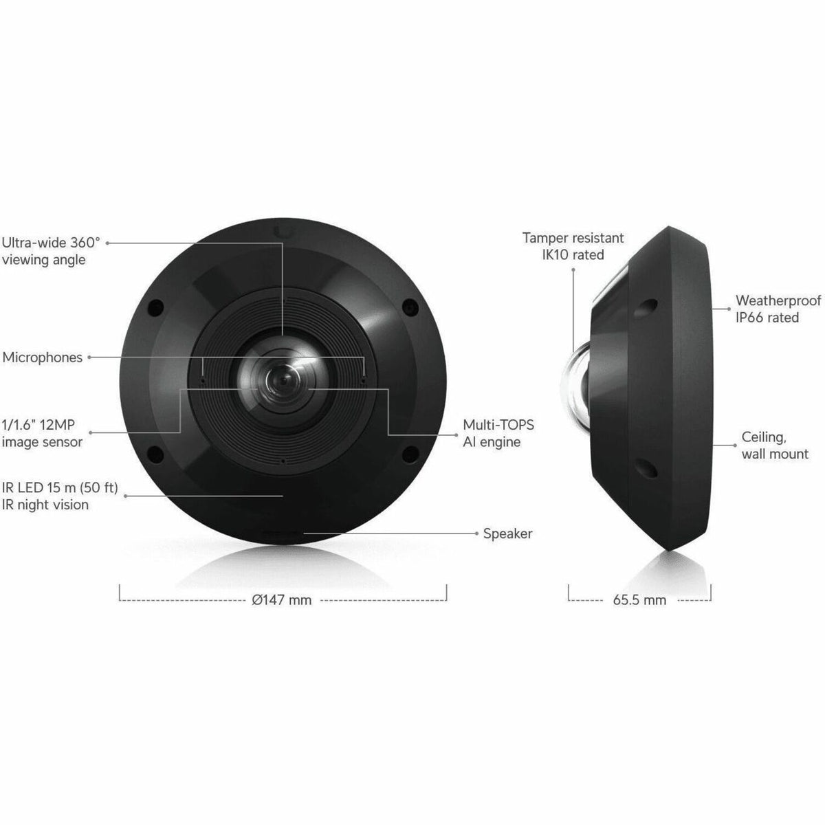 Ubiquiti UniFi G6 Pro 360 12 Megapixel Network Camera - Colour - Fisheye - Black