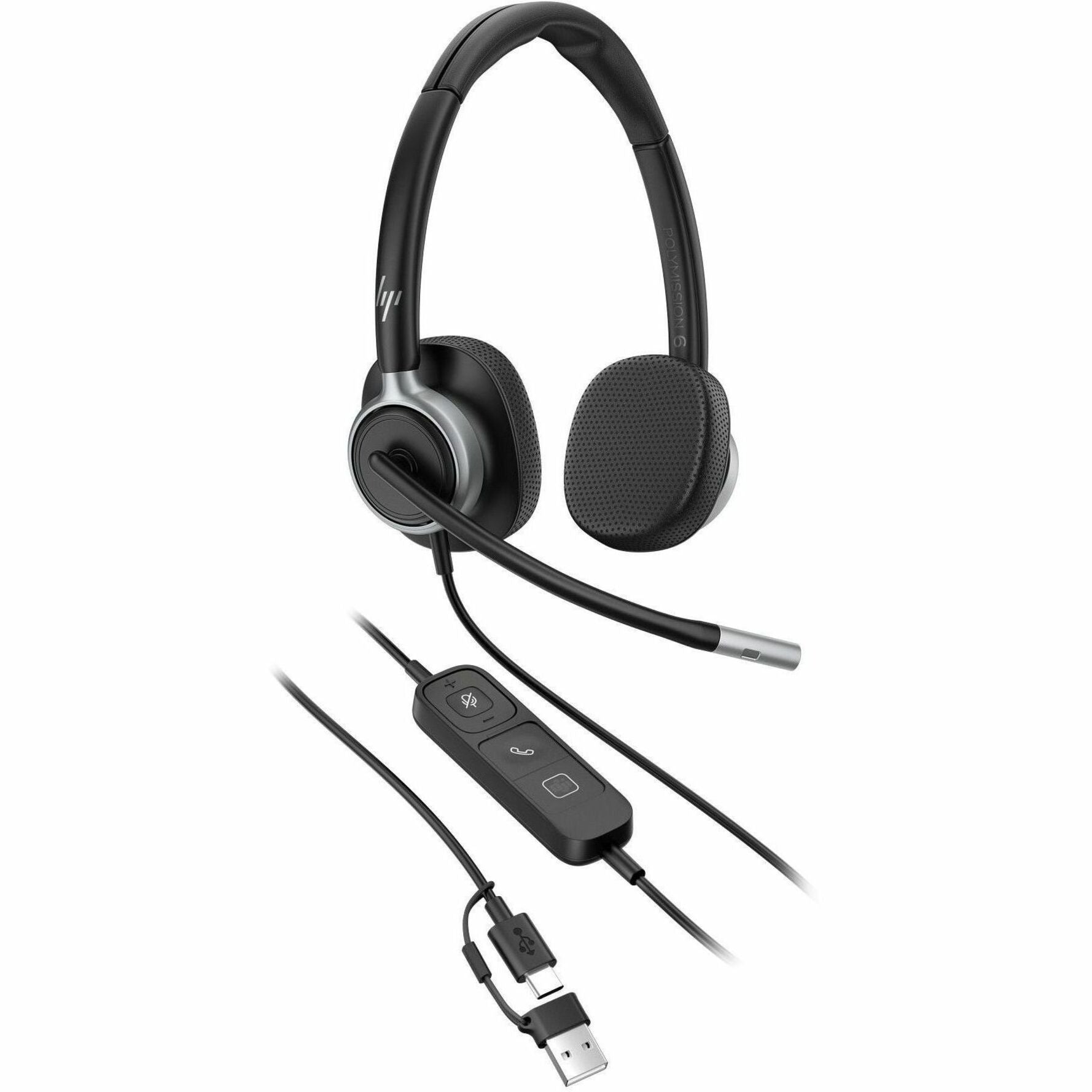 Poly Mission 600 625 Wired Over-the-head, On-ear Stereo Headset - Black - Right view