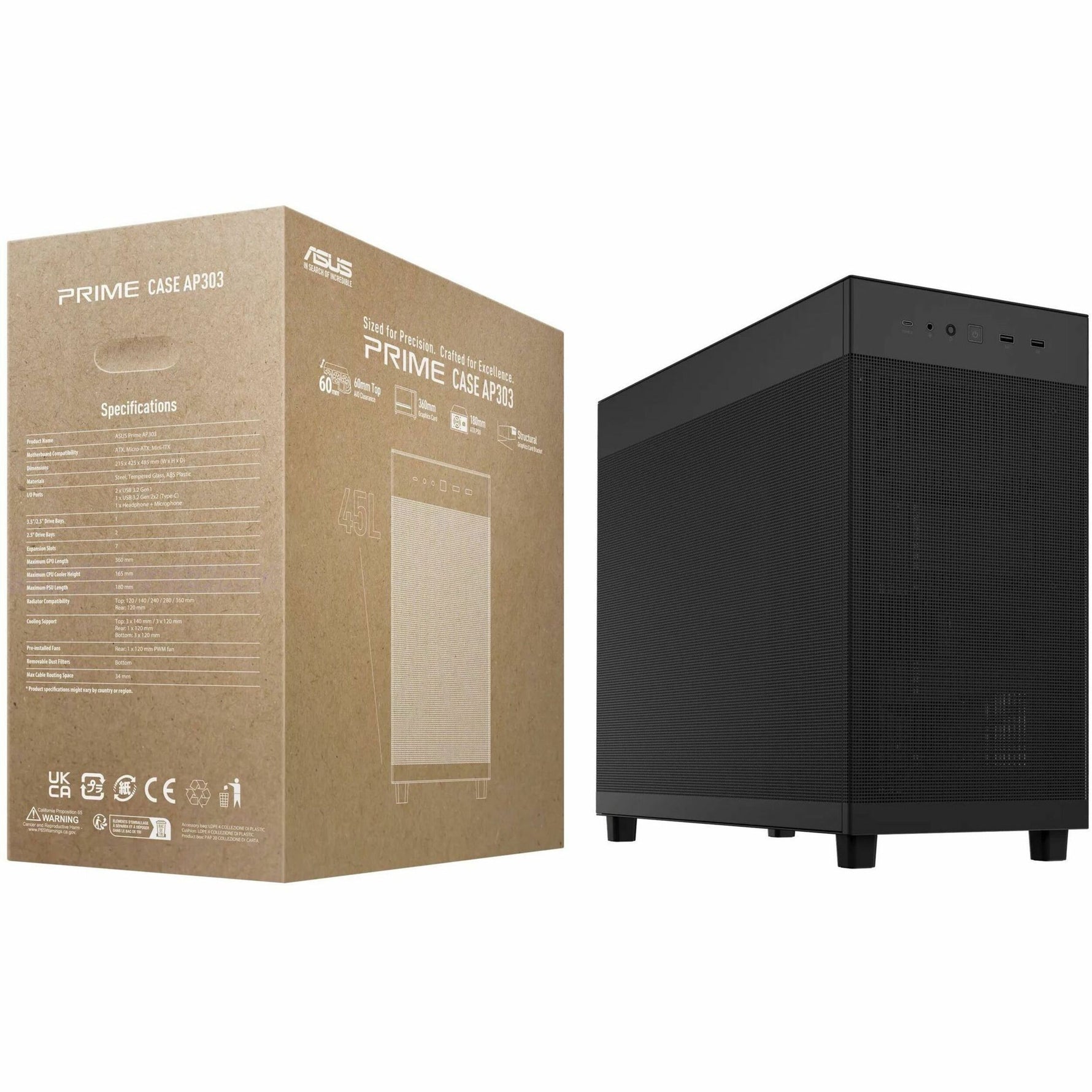 Asus Prime ASUS Prime AP303 - Mesh Panel Computer Case - Mini ITX, Micro ATX, ATX Motherboard Supported - Mesh - Black - Alternate view 9