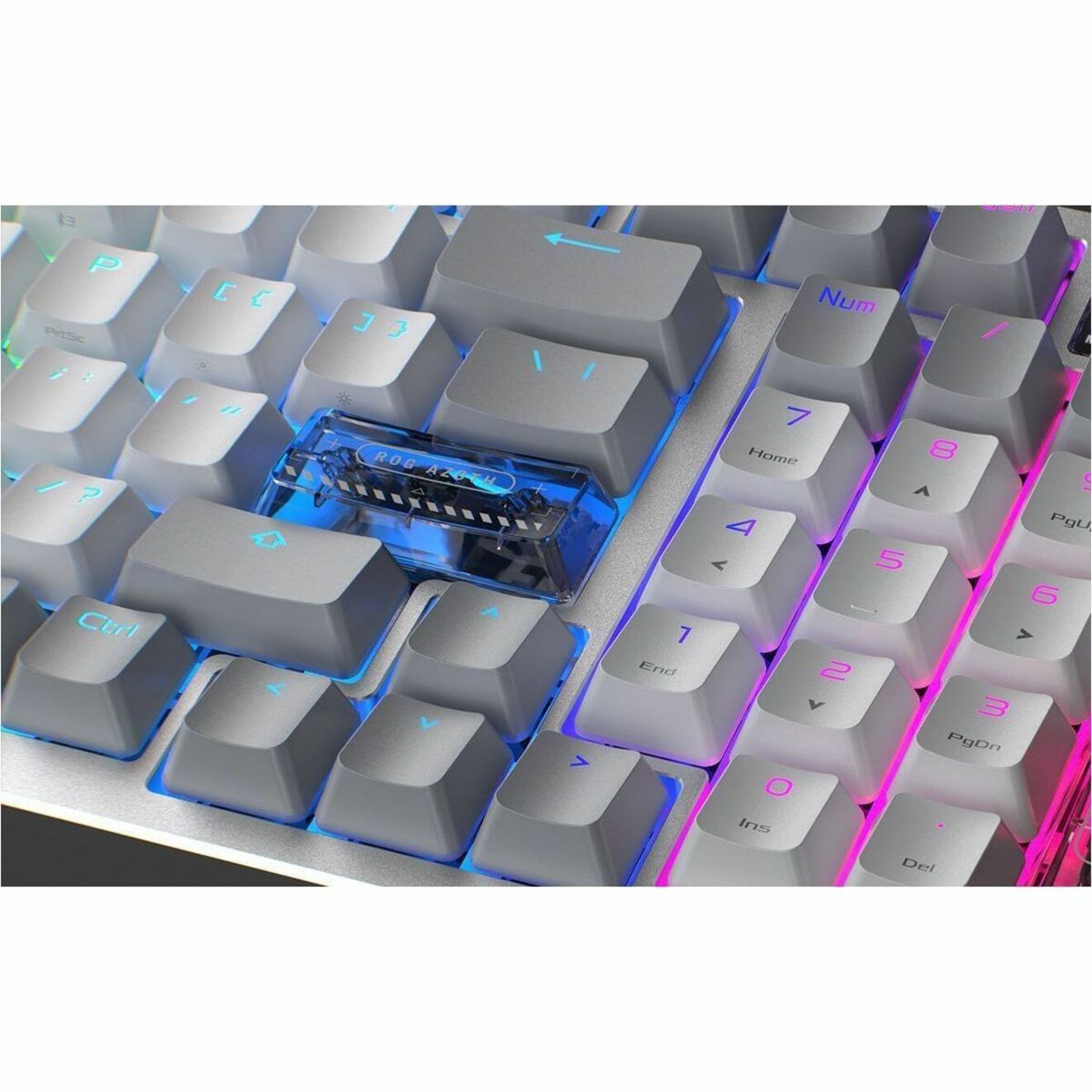 Asus ROG Azoth 96 HE Lite Gaming Keyboard - Compact - Wired/Wireless Connectivity - USB 2.0 Type A, USB Type C Interface - RGB LED - White - Alternate view 8