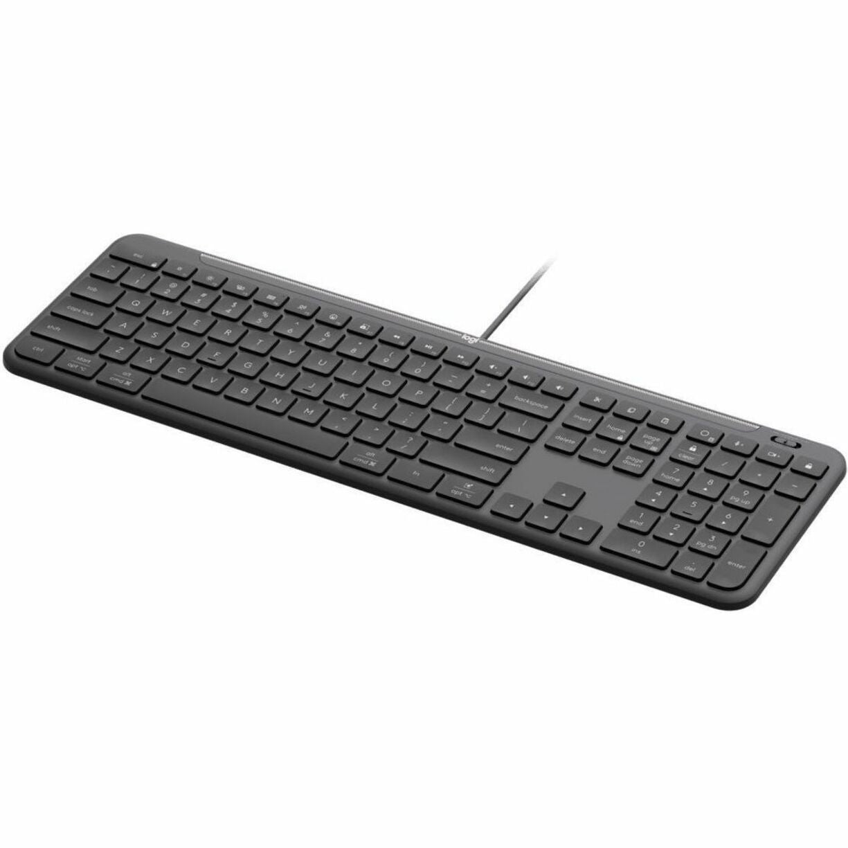Logitech Signature Slim K620 Keyboard - Cable Connectivity - USB Type C, USB Type A Interface - QWERTY Layout - Graphite - Left view