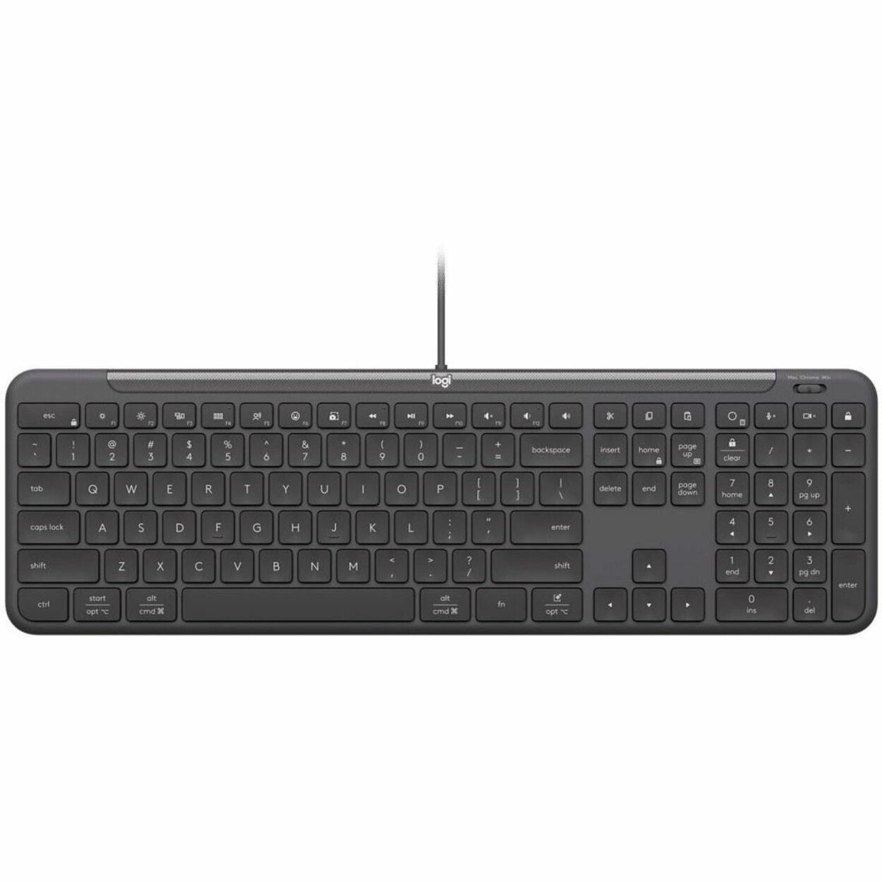 Logitech Signature Slim K620 Keyboard - Cable Connectivity - USB Type C, USB Type A Interface - QWERTY Layout - Graphite - Top view