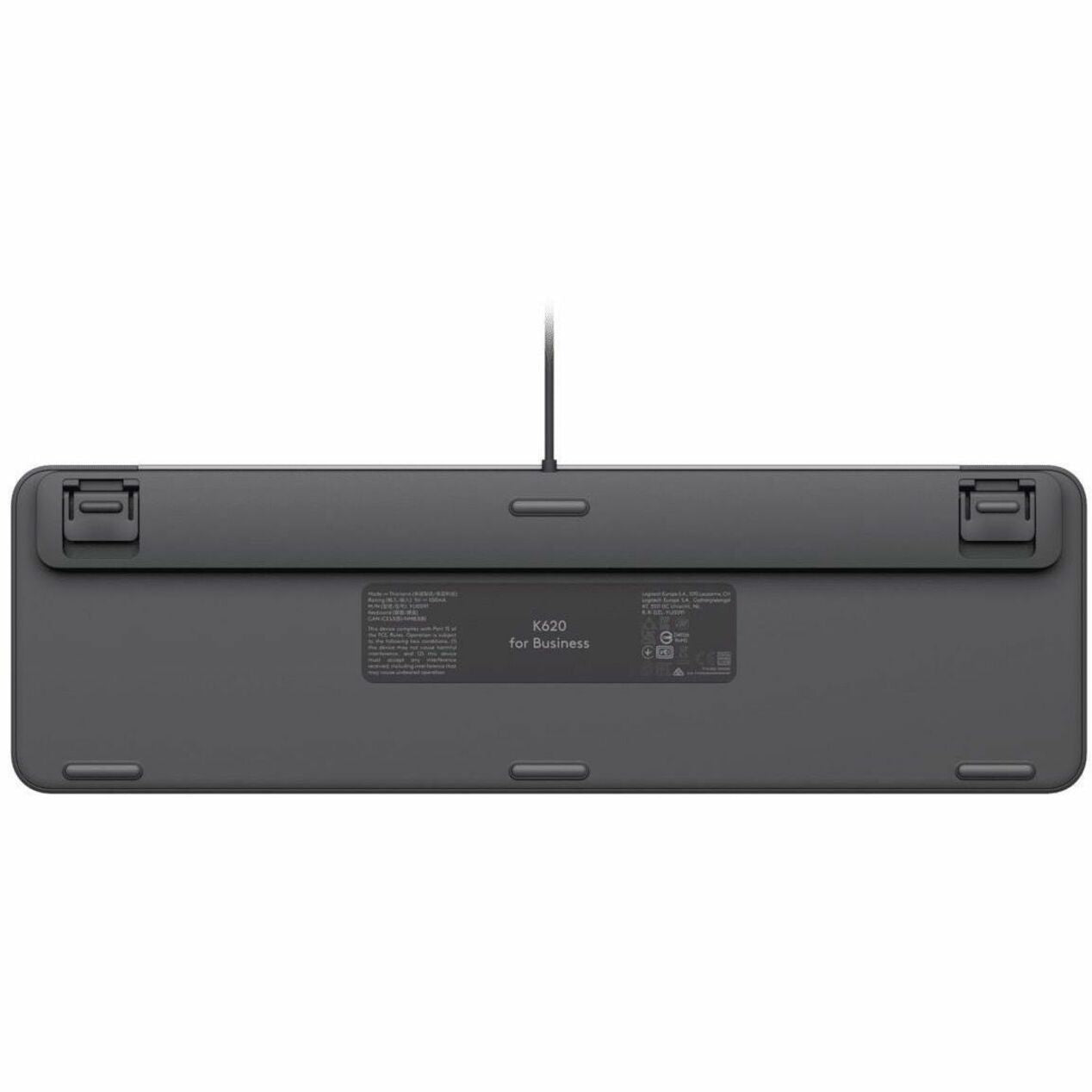 Logitech Signature Slim K620 Keyboard - Cable Connectivity - USB Type C, USB Type A Interface - QWERTY Layout - Graphite - Bottom view