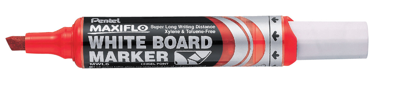 Pentel Marker Whiteboard Maxiflo MWL6 Chisel Tip Red (Box 12)