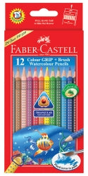 Faber-Castell Pencil Coloured Grip Watercolour 12's + Brush (Each)