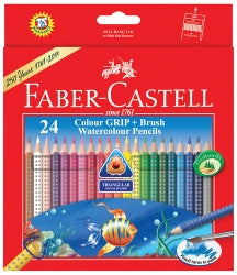 Faber-Castell Pencil Coloured Grip Watercolour 24's + Brush (Each)
