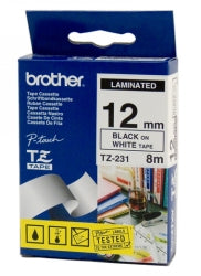 Brother Label Tape TZE-231 12mmx8M Black On White (Each)