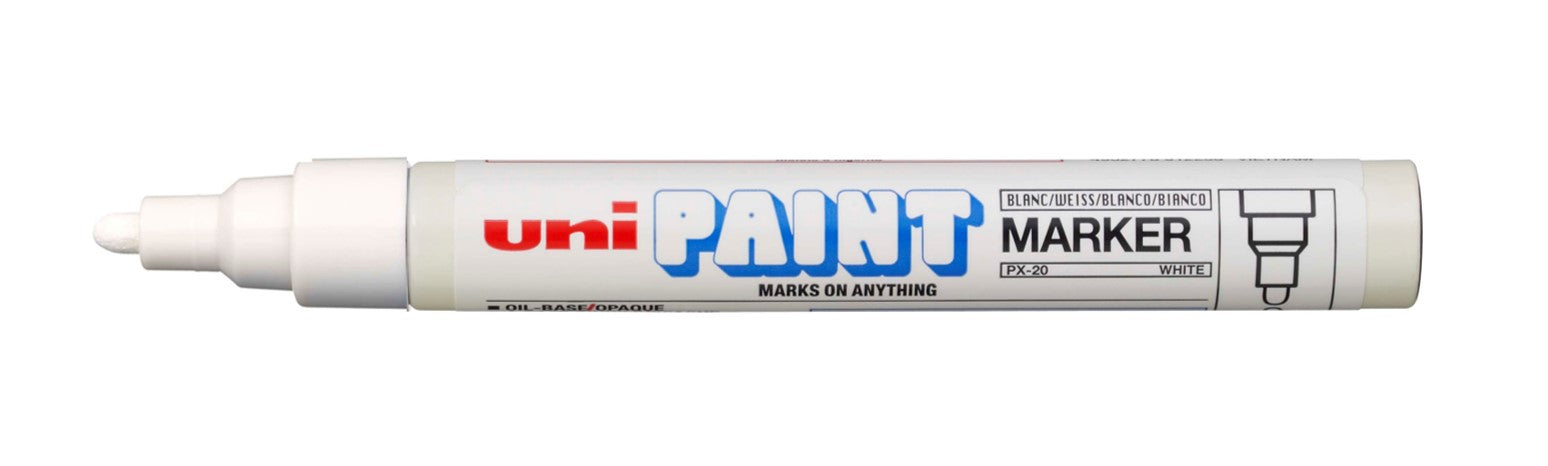 Uni Marker Paint Px20 2.8mm Medium Bullet Tip White Bx12 (Each)