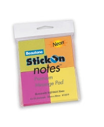 Beautone Stick On Notes 38x50mm Neon Colours PK4 (Each)
