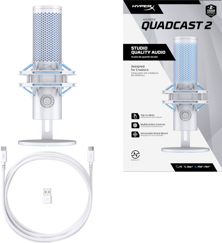 HyperX QuadCast 2 - USB Microphone (Frost) Gray Table microphone