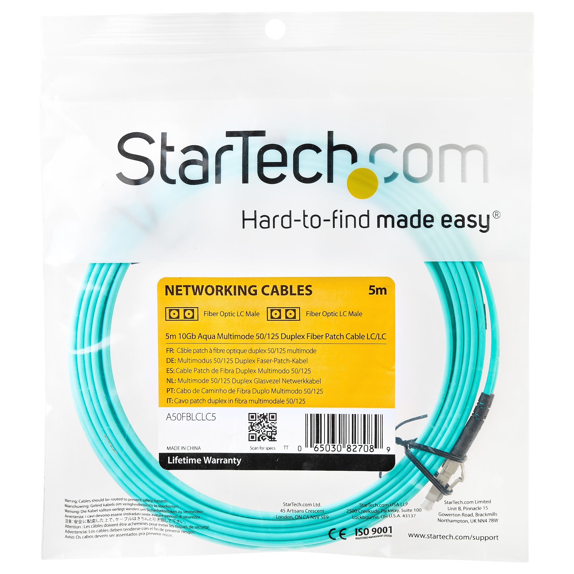 StarTech.com 5m (16.4ft) LC/UPC to LC/UPC OM3 Multimode Fiber Optic Cable, Full Duplex 50/125µm Zipcord Fiber Cable, 100G, Low Insertion Loss, LSZH Fiber Jumper Cord
