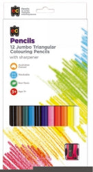 Pencils Jumbo Triangular Washable PK12 & Sharpener (Each)
