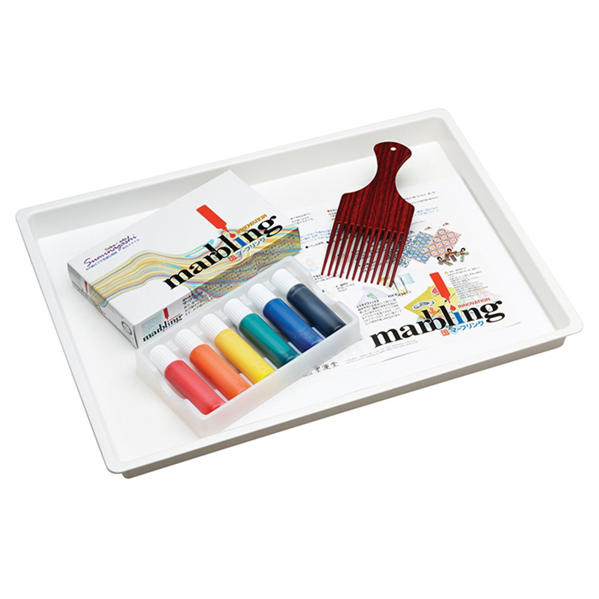 Set Marbling Dye Ink With Tray Comb & Paper [6 X 12ml Dye 400x300x25] (Each)