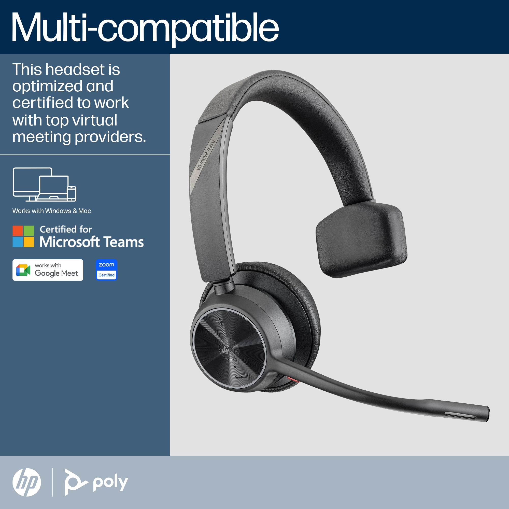 Poly Voyager 4310-M Microsoft Teams Certified USB-C Headset +BT700 dongle +Charging Stand