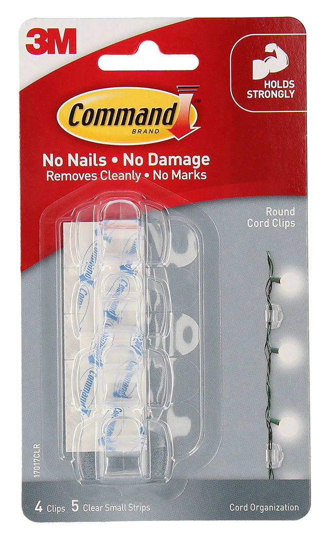 Command Hooks CORD/CABLE Clips Self Adhesive 17017CLR PK4 (Each)