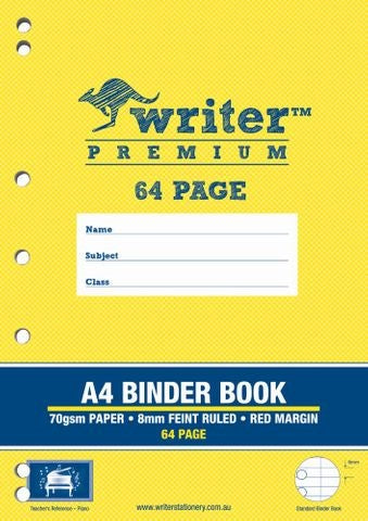 Writer Binder Book Premium A4 64-page 8mm Ruled + Margin Piano (Each)