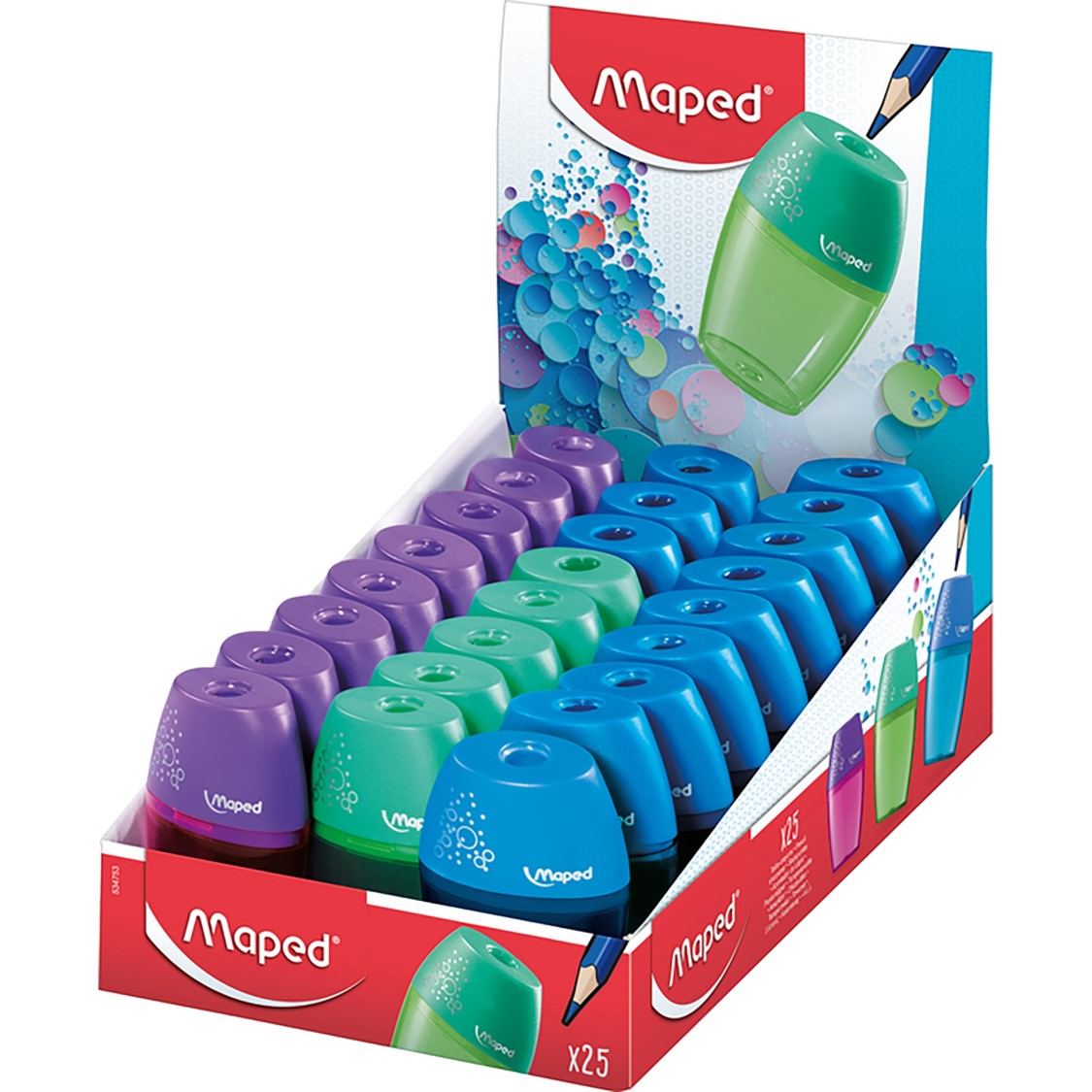Maped Sharpener Shaker Single Barrel Assorted Col Disp (Box 25)