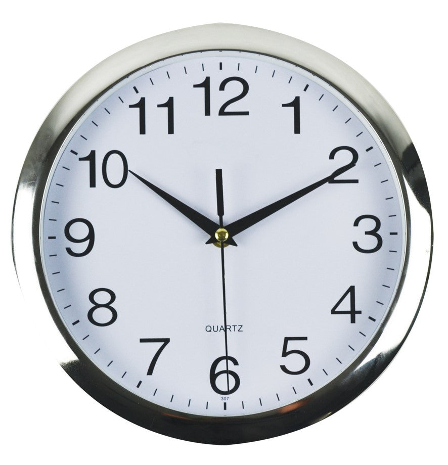 Italplast Clock 26CM Wall Chrome FRAME/White Face (Each)