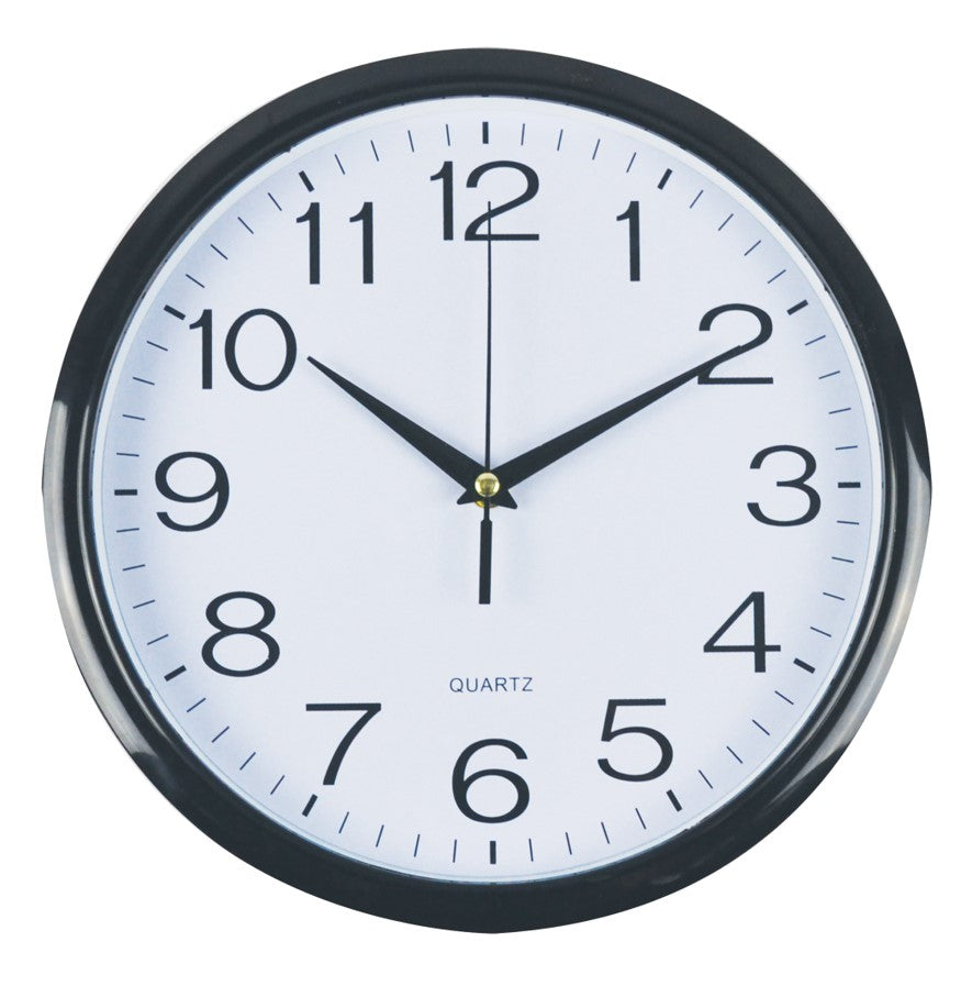 Italplast Clock 30CM Round Black FRAME/White Face (Each)