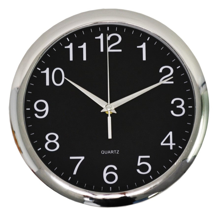 Italplast Clock 30CM Wall Black FACE/CHROME Trim (Each)