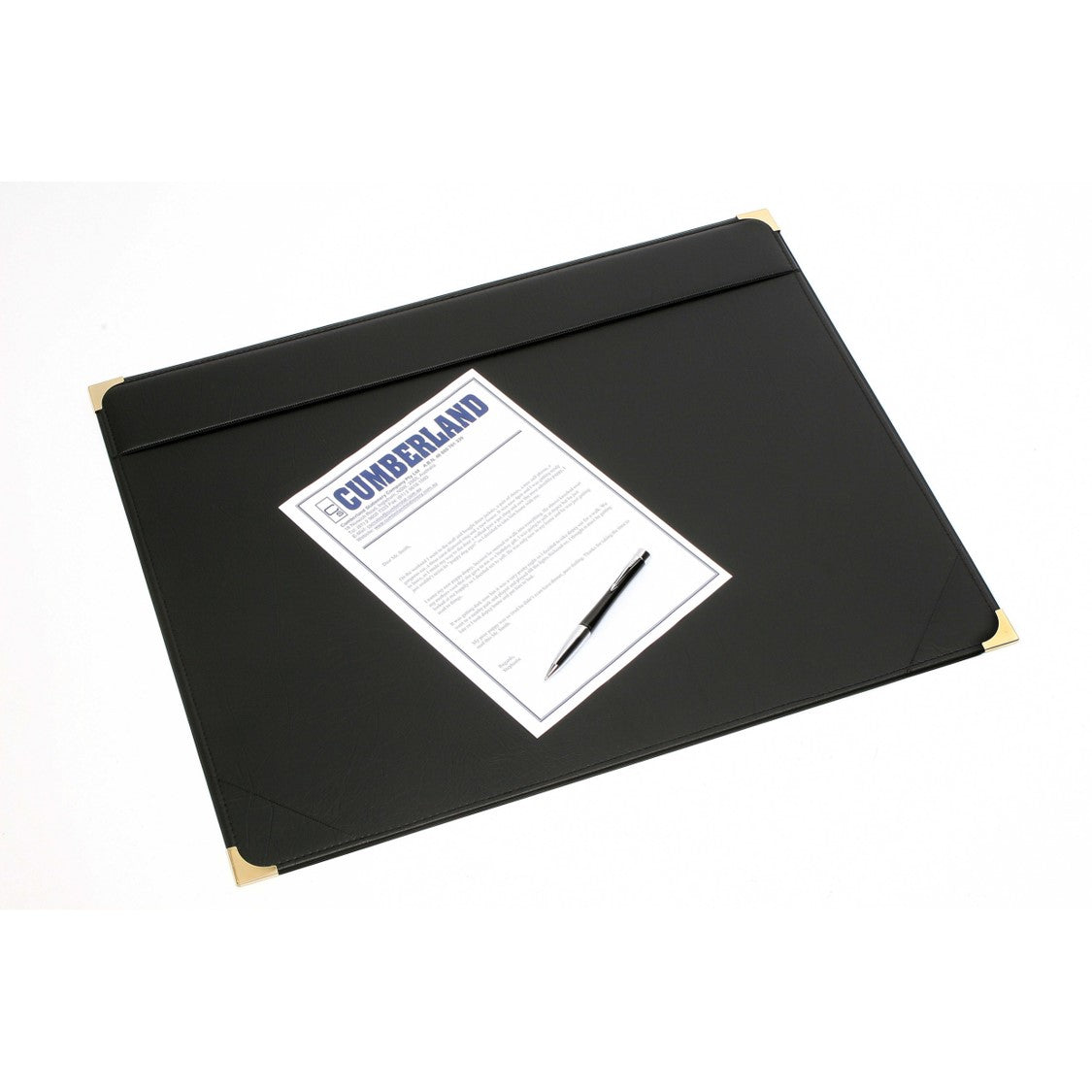Desk Mat Black PVC Gold Corners 487x610mm (Each)