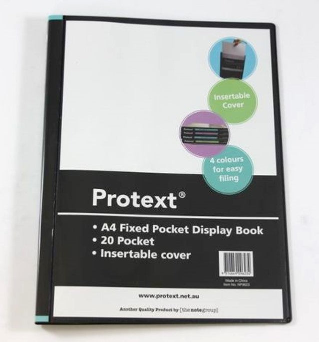 Protext Display Book A4 20P Fixed Insert COVER/SPINE Black (Each)
