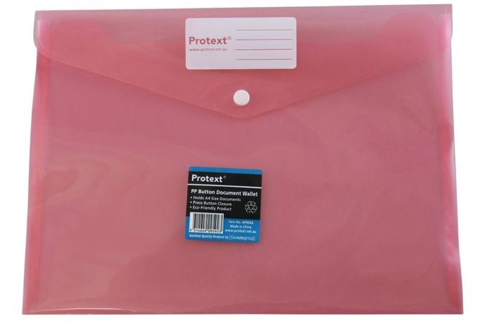 Protext Document Wallet A4 PP Button Closure Red (Each)