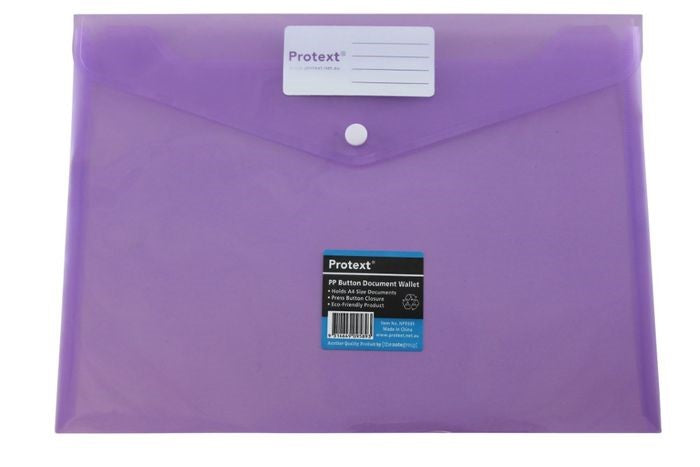 Protext Document Wallet A4 PP Button Closure Purple (Each)