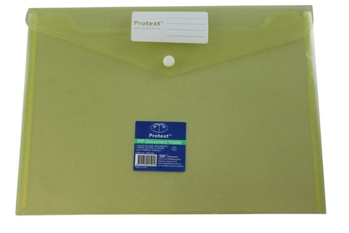 Protext Document Wallet A4 PP Button Closure Yellow (Each)