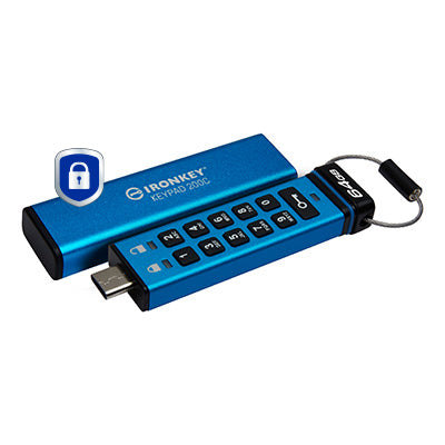 Kingston Technology IronKey 64GB USB-C Keypad 200C, FIPS 140-3 Lvl 3 (Pending) AES-256