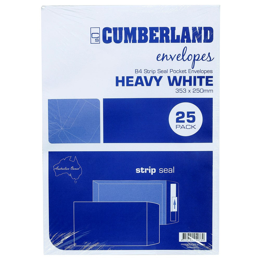 Envelope B4 Strip Seal Heavy White Pocket Pack 353x250mm Retail (Pack 25)