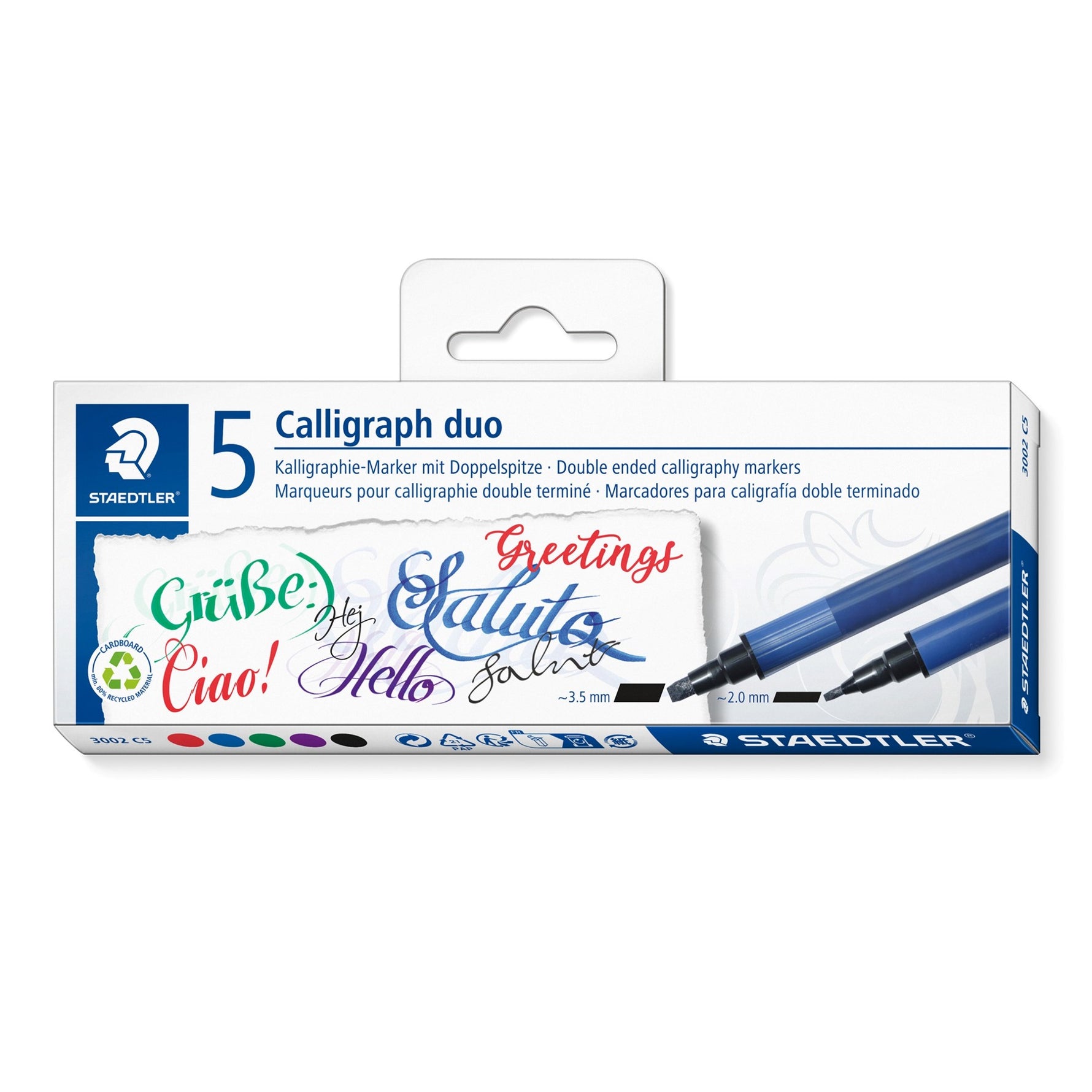 Staedtler Pen Calligraphy Duo 2.0mm/3.5mm Assorted Colours Bx5 (Each)