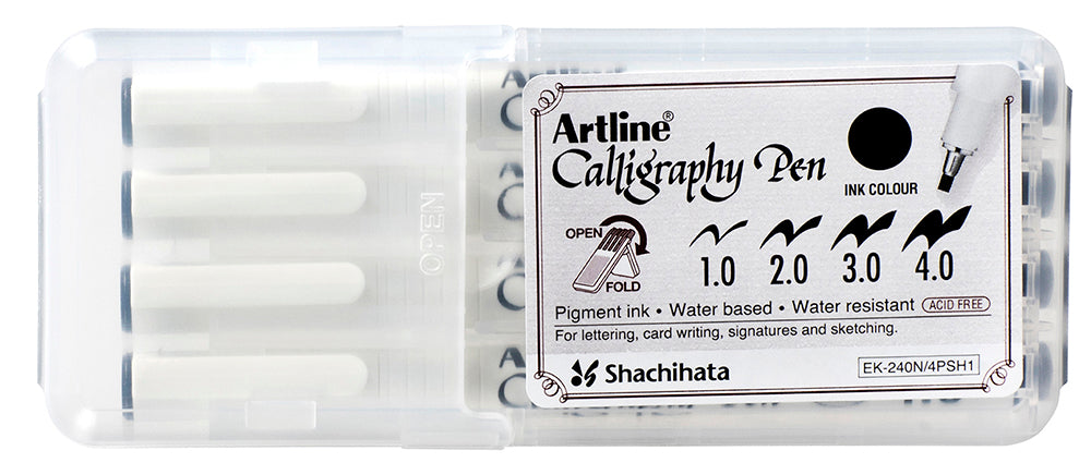 Artline Pen Calligraphy 240 4 Nib Sizes Black Hard Case PK4 (Each)