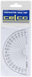 Celco Protractor 10CM 180 Deg Half Circle Clear (Box 36)