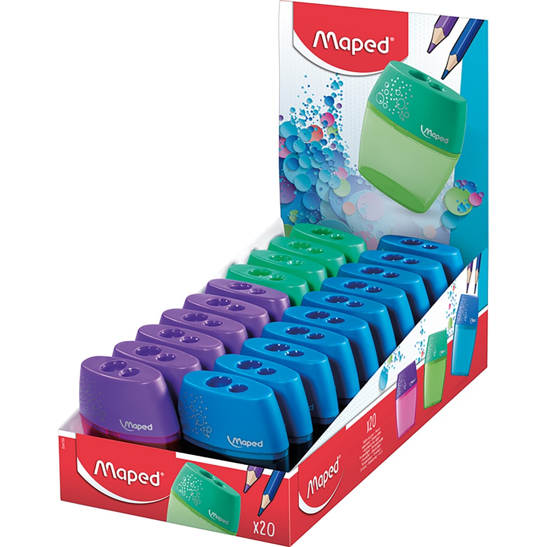 Maped Sharpener Shaker Double Barrel Assorted Colours (Box 20)