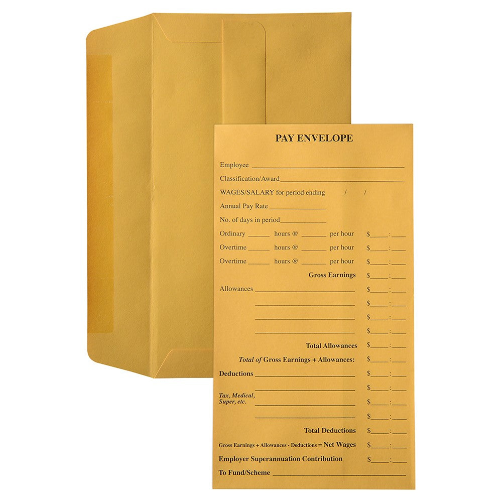 Envelope Pay Envelopes C/LAND 90x165mm 85GSM Printed Gold PK100 (Each)