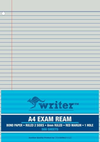 Writer Exam Paper A4 55GSM 8mm Ruled With Margin 1 Hole Punched (REAM)