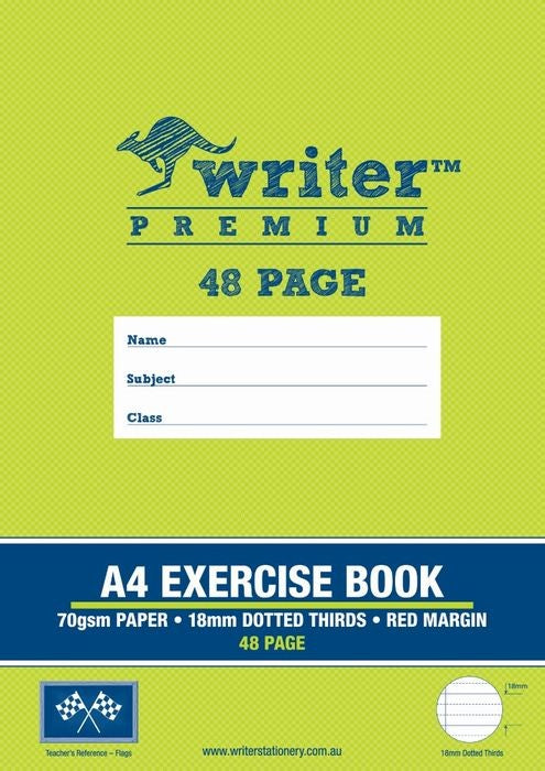 Writer Exercise Book Premium A4 48-page 18mm Dotted Thirds + Margin Flags (Each)