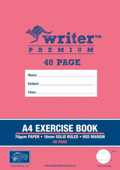 Writer Exercise Book Premium A4 48-page 18mm Ruled + Margin Bus (Pack 20)